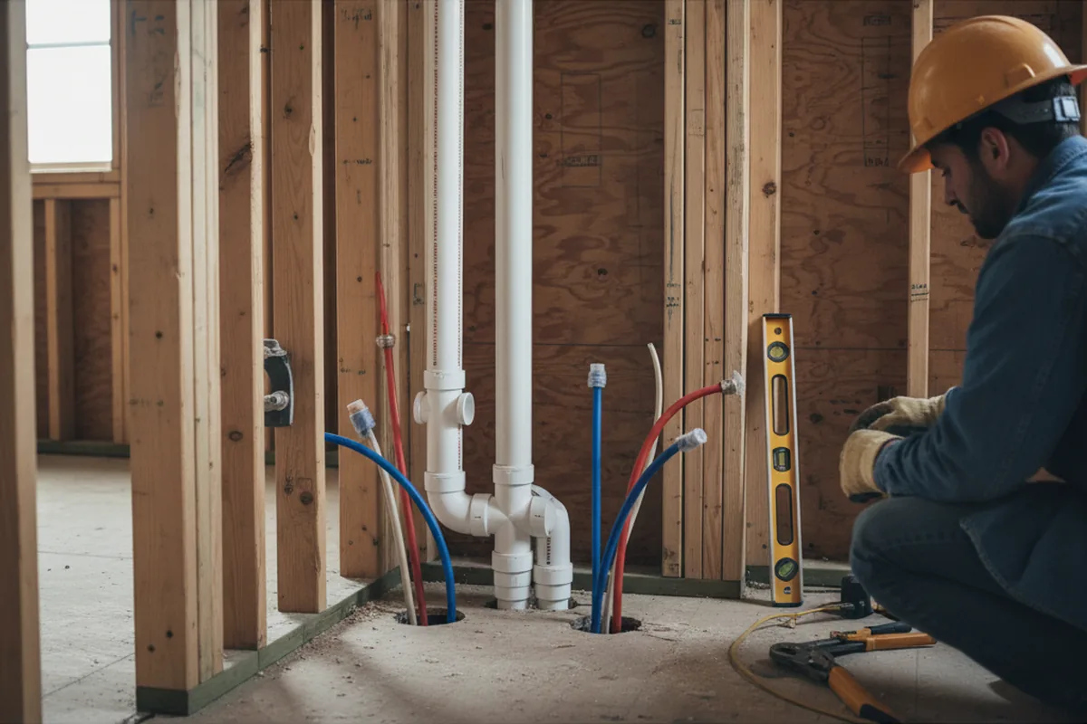 Drain and supply rough-in during Sump Pump Repair in Greenville
